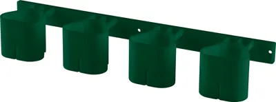 A dark green four-cup holder mounted on a dark green bar, presented against a white background.