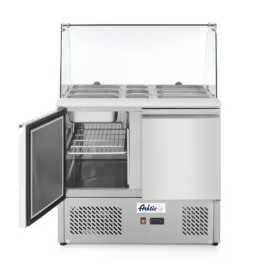 Immagine prodotto di Arktic Saladette con protezione igienica trasparente e 2 ante e 2 ripiani in acciaio inox