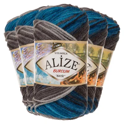 Strickprobe Strickgarn ALIZE BURCUM Batik, 100% Polyacryl, 4200 weiß-grau-blau