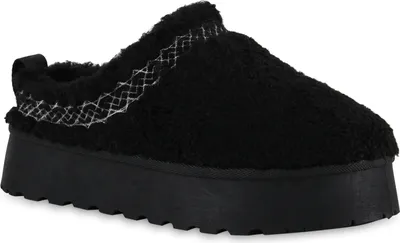 Produktbild von VAN HILL Damen Warm Gefütterte Pantoffeln Bequeme Kunstfell Teddy Schuhe 840872, Farbe: Schwarz, Größe: 40