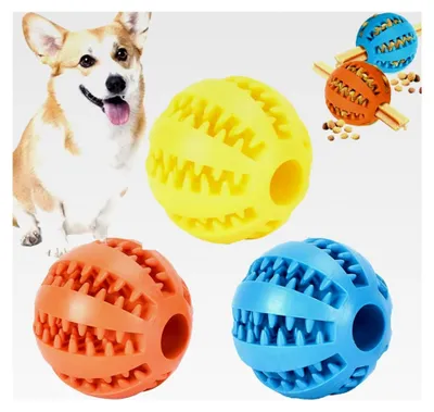 Produktbild von 3 Stück Hundeball mit Zahnpflege, Snackball Futterball Ø 6 cm, Wurfball Futterspielzeug für Hunde, Lernspielzeug für große und kleine Hunde, Kauspielzeug aus Naturgummi