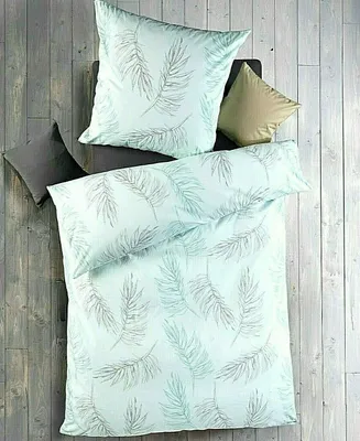 Produktbild von 2-teilig Renforce Baumwolle Bettwäsche Set Bett Garnitur Bettbezug 135x200 Kissenbezug 80x80 NEU Modern Mint Blau Naturmotiv Feder