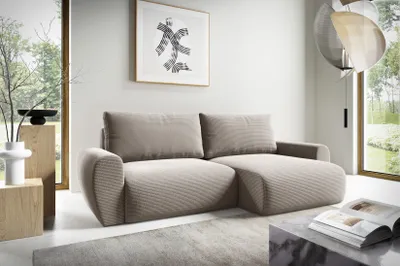 Produktbild von Ecksofa ANTONIO - MINI BOSS L 253x153cm; L-Form mit Schlaffunktion und Bettkästen in Dunkelbeige / Cordbezug, Schenkel / Ottomane rechts oder links