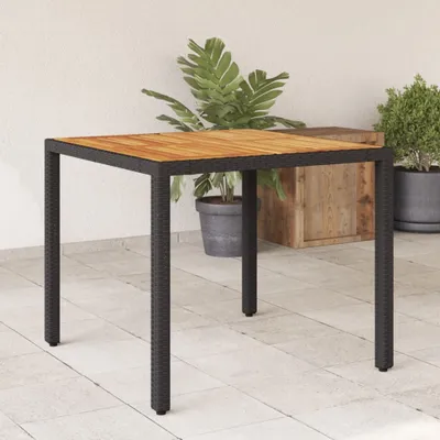 Obrázek produktu pro Maison Exclusive - Zahradní stůl s dřevěnou deskou Černý 90x90x75 cm Poly ratan