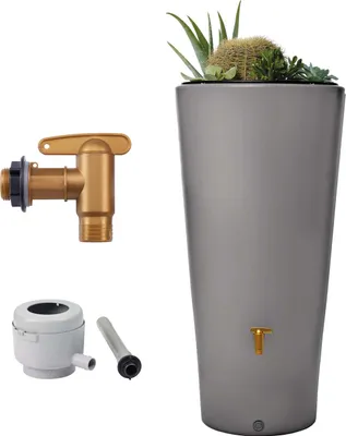 Immagine prodotto di 4rain VASO 2in1 serbatoio per pioggia 220 litri grigio zinco incl. rubinetto in plastica e raccordo pluviale