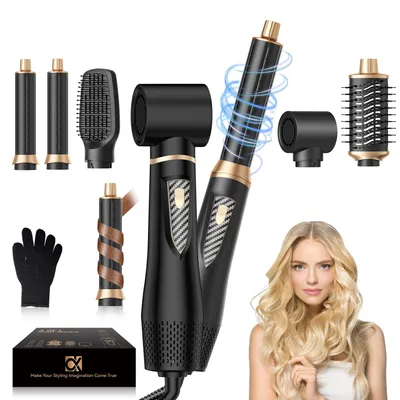 Produktbild von UKLISS 5-in-1-Haarstyler, 1000 W, mit Luftlockenstab, Glättbürste, Schwarz