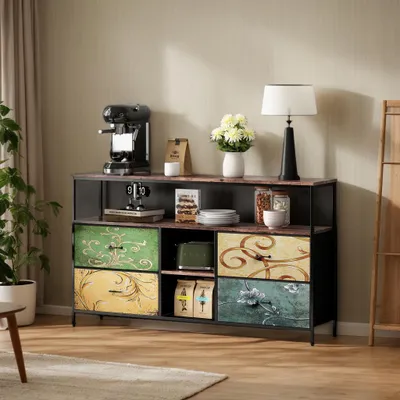 Zdjęcie produktu dla INONEFT, mała szafka pod telewizor z oświetleniem LED, stojak na telewizor z 4 szufladami, komoda pod telewizor do salonu, sypialni, przedpokoju, wymiary 137x30x78 cm, dostępna w różnych kolorach