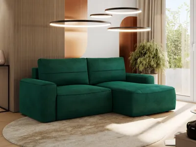 Produktbild von MKS MEBLE Sofa mit Schlaffunktion - Ecksofa mit Schlaffunktion und Bettkasten - Sofa 3 Sitzer - Schlafsofa - Couch - Schlafsofa mit Bettkasten - Belluno - Dunkelgrün Velvet - Rechts