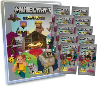Produktbild von Panini Minecraft 4 Karten - Sammelkarten Challenges Trading Cards (2025) - 1 Mappe + 10 Booster