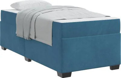 Image de vidaXL Cadre de lit avec matelas bleu foncé 90 x 190 cm Tissu