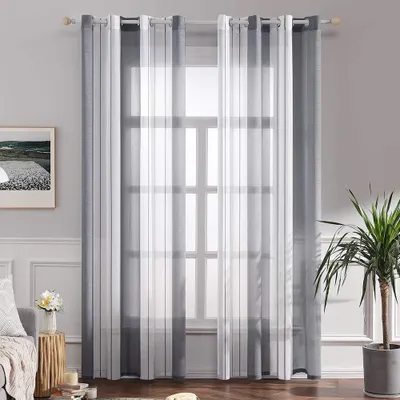 Image de Rideaux - Lot de 2 - Transparents - Voilages avec œillets pour salon et chambre - 140 x 245 cm - Blanc et gris