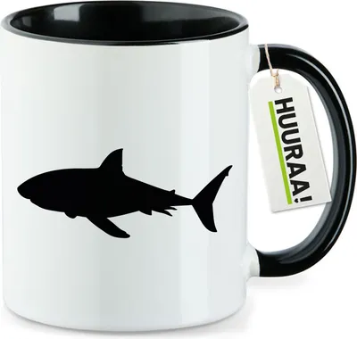 Produktbild von Huuraa Kaffeetasse Hai Silhouette 330ml Schwarz Keramik Kaffeebecher Geschenkidee