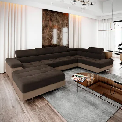Produktbild von Masseno Ecksofa CASONE R-S mit Schlaffunktion U-Form, Sofa mit Bettkasten, Wohnzimmersofa, Couch, Soffa, Bettsofa, Couchgarnitur- Braun, MONOLITH 29 + MONOLITH 09