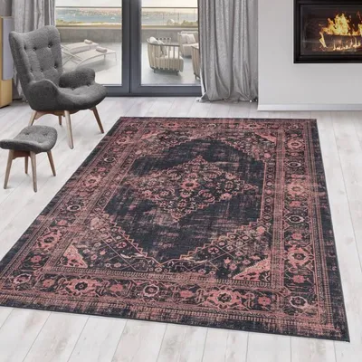 Produktbild von TapisTrend Rutschfeste Matten Rot 140x200 cm Indoor-Teppich im Vintage-Stil, komfortabel, robust und langlebig, rutschfest