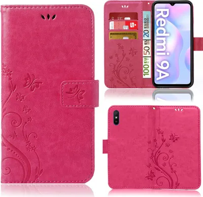 Produktbild von Handy Tasche für Xiaomi Redmi 9A Xiaomi Redmi 9i Xiaomi Redmi 9AT Schutz Hülle Handyhülle mit Blumenmuster Klapp Hülle mit Standfunktion und Kartenfächer Pink