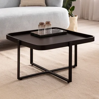 Produktbild von Couchtisch Sofatisch Massivholz Schwarz 65x65x35 cm Wohnzimmertisch