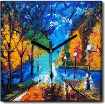 Produktbild von Coloray Uhr auf Leinwand 30x30 cm Wand Uhr Dekoration Wohnzimmer Segeltuch schwarze Hände -Herbstbaumlandschaft.