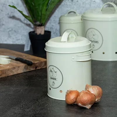Produktbild von Blechdose für Zwiebeln, Vorratsdose, Dekoration, Küchenartikel