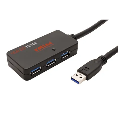 Obrázek produktu pro ROLINE USB 5Gbps (USB 3.0) Hub, 4 x USB3.0 A(F), se zdrojem, s kabelem 10m (12.04.1098)