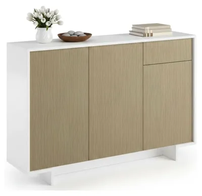 Produktbild von Sideboard Dbakayok, Wohnzimmer-Sideboard, Wohnzimmer-Buffet mit 3 Türen und 1 Schublade, 100 %  Italy, 134 x 35 x 87 cm, Weiß und Beige