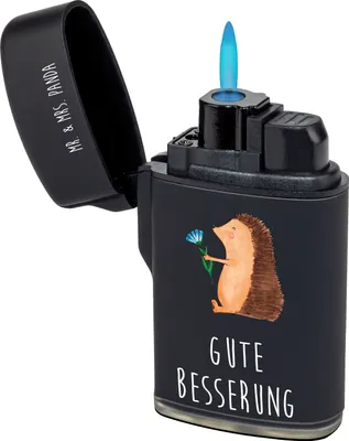 Produktbild von Mr. & Mrs. Panda sturmfeuerzeug Igel Blumen - Schwarz - Geschenk, gas anzünder, Gute Besserung, Gasfeuerzeug, krank, Feuerzeug, sturmfeuerzeuge, Krankenhaus, Besuch