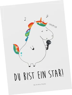 Produktbild von Mr. & Mrs. Panda Grußkarte Einhorn Sänger - Weiß - Geschenk, Disco, Kunstkarten, Postkarten, bildkarte, Fest, Glitzer, Unicorn, Postkarte, Fotokarte, Geburtstag
