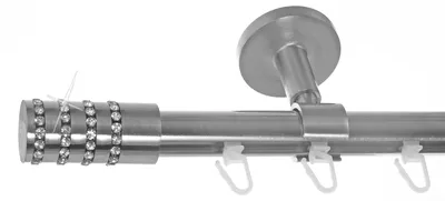 Produktbild von Innenlauf Gardinenstange Edelstahl Look 20mm Deckenträger Deckenbefestigung 1-läufig Zylinder Kristall, Länge wählbar D30 E39