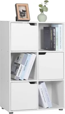Immagine prodotto di Libreria Happyment Nida - 6 scomparti - bianco - 3 ante - libreria - soggiorno, camera da letto e camera dei bambini - legno - 59,7 x 29,7 x 91 cm