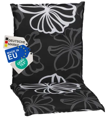 Produktbild von NYVI Gartenstuhl Auflage Niedriglehner Barcelona - UV-Beständig, Atmungsaktiv, Strapazierfähig - Niedriglehnerauflage Sitzkissen Outdoor - Sitzauflagen für Gartenstühle 100x50cm Black Flower