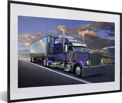 Produktbild von MuchoWow® MuchoWow® Gerahmtes Poster Violettfarbener Lkw 60x40 cm - Poster mit zchwarzem Bilderrahmen - Schlafzimmer - Plakat in Rahmen - Drucken