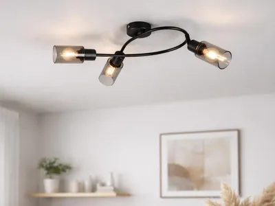 Produktbild von Wohnzimmer LED Deckenleuchte 3-flammig mit Rauchglas Lampenschirmen, Breite 45cm