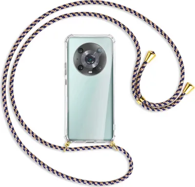Produktbild von Handykette Backcover-Schutzhülle mit Band (Metall goldfarben) für Honor Magic4 Pro - blau+beige