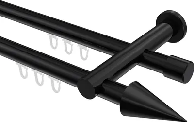 Produktbild von Interdeco Innenlaufstange / Gardinenstange mit Innenlauf Schwarz, Typ Platon Savio (Kegel), 20 mm Ø 2-läufig, 480 cm