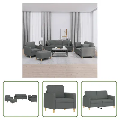 Produktbild von The Living Store 4-tlg. Sofagarnitur mit Kissen Dunkelgrau Stoff