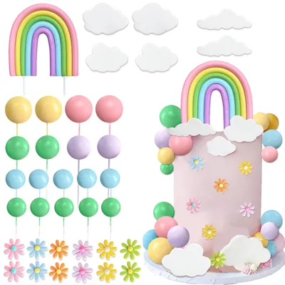 37-tlg. Regenbogen-Tortendeko-Set, Pastell, Boho, für Geburtstag