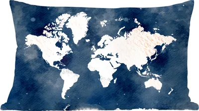 Produktbild von MuchoWow® Zierkissen Sofakissen Wohnzimmer Dekokissen 50x30 cm Weltkarte - Blau - Aquarell - Wohnzimmerdekoration - Polster mit Photo