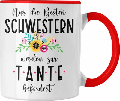Produktbild von Trendation - Du Wirst Tante Tasse 2023 Verkündung Schwangerschaft Überraschung Baby Ankündigung Tante (Rot)