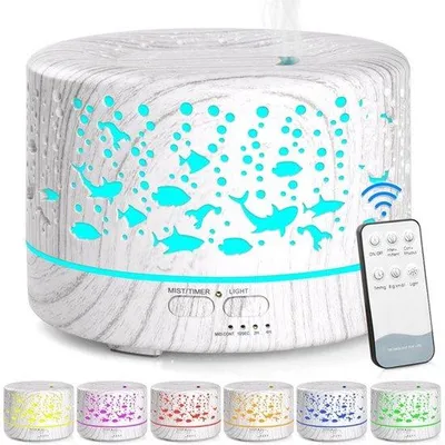 Zdjęcie produktu dla Dyfuzor zapachowy, 700 ml, nawilżacz powietrza z timerem, aromaterapia ultradźwiękowa, dyfuzor, podświetlenie LED z 7 kolorami, do biura, jogi, spa, sypialni, białe drewno