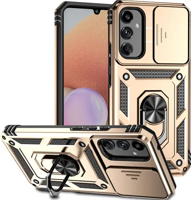 Produktbild von Galaxy A34 Hülle mit Schiebe Kamera Schutz und Ringhalter Ständer Schutzhülle für Samsung Galaxy A34 Gold