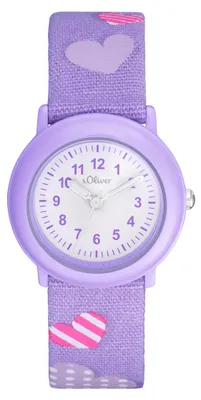 Image de Montre-bracelet s.Oliver pour filles et enfants, mouvement à quartz, affichage analogique, bracelet en tissu, couleur violette, modèle 3