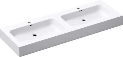 Immagine prodotto di doporro Lavabo da Appoggio, Lavandino Bagno 140x48x13cm, Lavabo da Minerale Fuso Colossum830, due Fori per la Rubinetteria, Bianco Opaco