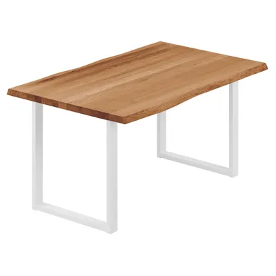 Produktbild von LAMO Manufaktur Esstisch Küchentisch Schreibtisch Couchtisch aus Massivholz, mit Baumkante 120x80x76 cm (AxBxH), Loft, Dunkel / Weiss, LEB-01-A-004-9016L