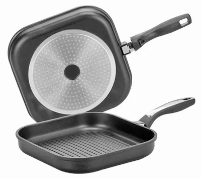 Image de Karl Krüger 2228D Poêle à steak/gril en fonte d'aluminium Delta avec fond rainuré et vitrification anti-adhésive de haute qualité - 28 x 28 cm , carrée