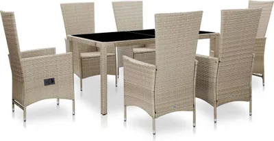Image de The Living Store Ensemble de jardin 7 pièces avec coussins Poly Rattan Beige