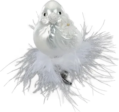 Produktbild von Christbaumschmuck Glas Vogel mit Glitzerblume auf Clip 7cm Weiß