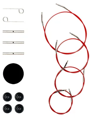 Kabel-Set für Rundstricknadeln, 4 Größen, rot