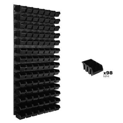 Produktbild von Lagersystem Wandregal 578 x 1170 mm | 98 stck. Box | Stapelboxen Schüttenregal Sichtlagerkästen | Extra Starke Wandplatten | Regal Erweiterbar | Werkstattregal Lagerregal Werkstattwandregal Steckregal
