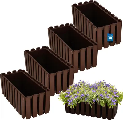 Image de KOTARBAU® Lot de 4 Jardinières Extérieure Plastique 38x18x16 cm Brun Pot de Fleur Rectangulaire Bac à Fleurs Jardinière Balcon Pot de Fleur Extérieur