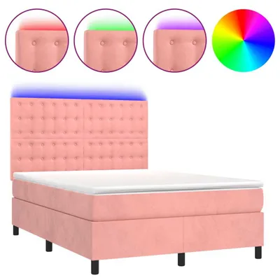 Produktbild von Boxspringbett mit Matratze & LED Rosa 140x190 cm Samt