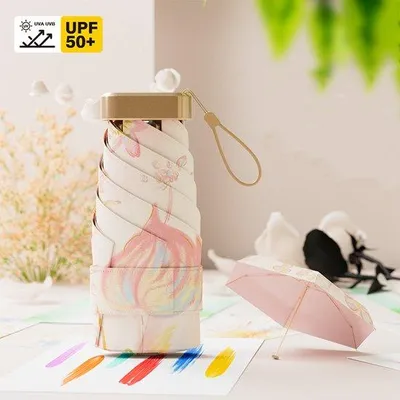 Immagine prodotto di Ombrello da viaggio compatto con cappello - protezione UV compatta - più piccolo - più leggero - filtro UV 50+ e impermeabile - mini 6-pieghe (15 cm) - motivo floreale